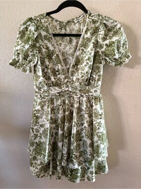 Inspired Hearts Green Floral V-Neck Tiered Mini Romper